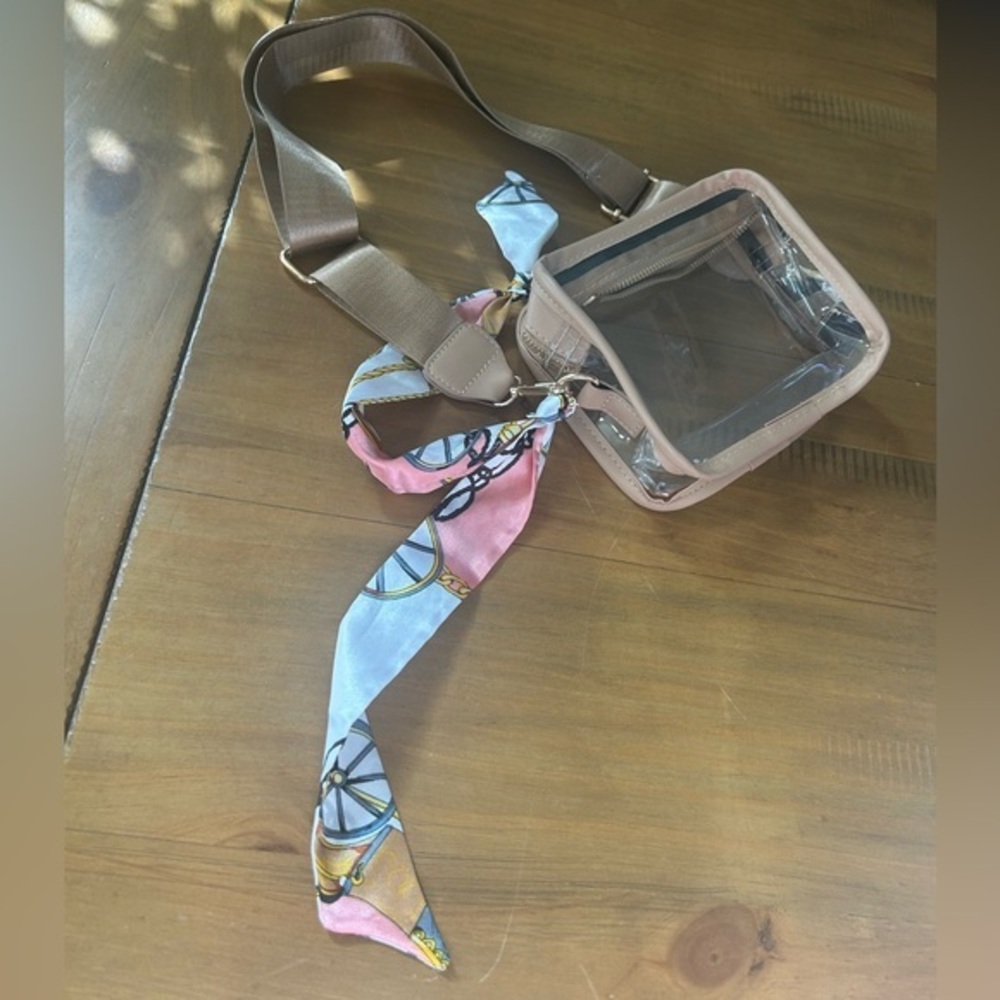 NWOT Buckle Transparent Crossbody Bag with Scarf Accent